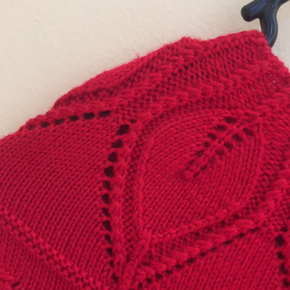 Girl's Handknit Red Wool Sweater - Picture 3 of 8